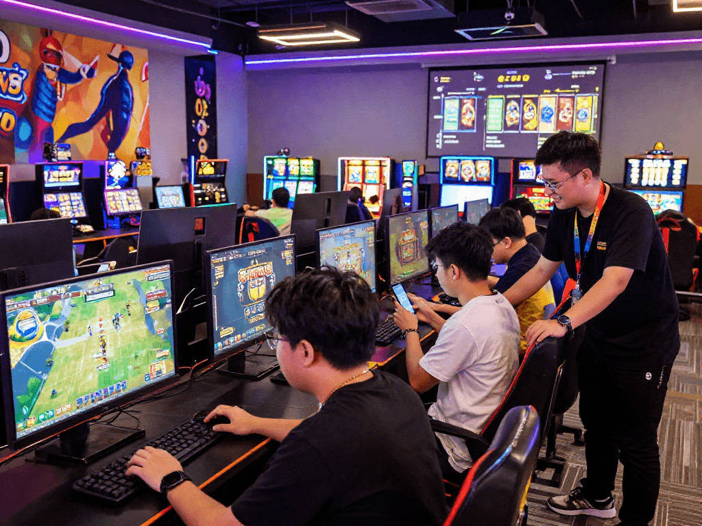 Pemain asyik berinteraksi dengan slot gacor di arena permainan online.