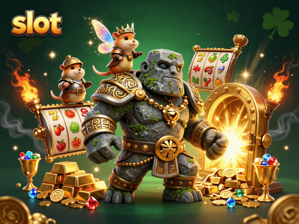 Spin the slot reels and win treasures in a vibrant 3D casino scene filled with magic