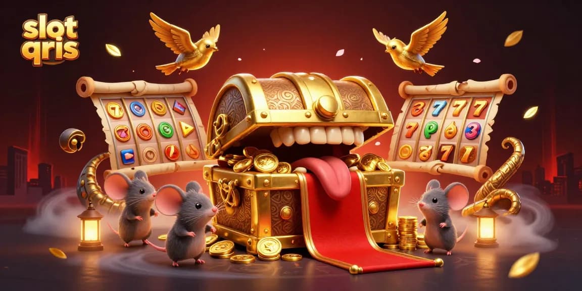 Slot qris menampilkan peti harta karun emas ajaib yang menarik perhatian dengan simbol keberuntungan.