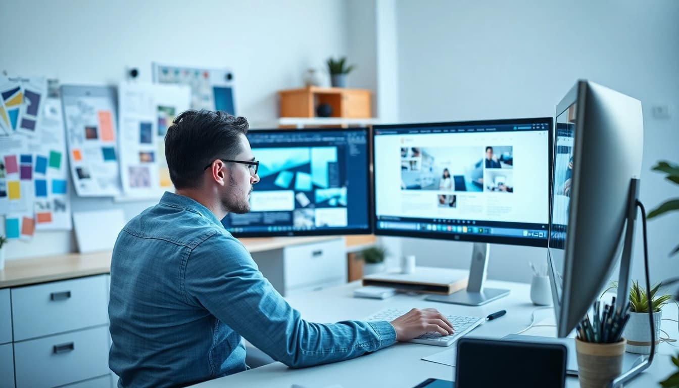 Creating engaging edmonton web design with a web designer at work in a modern office.