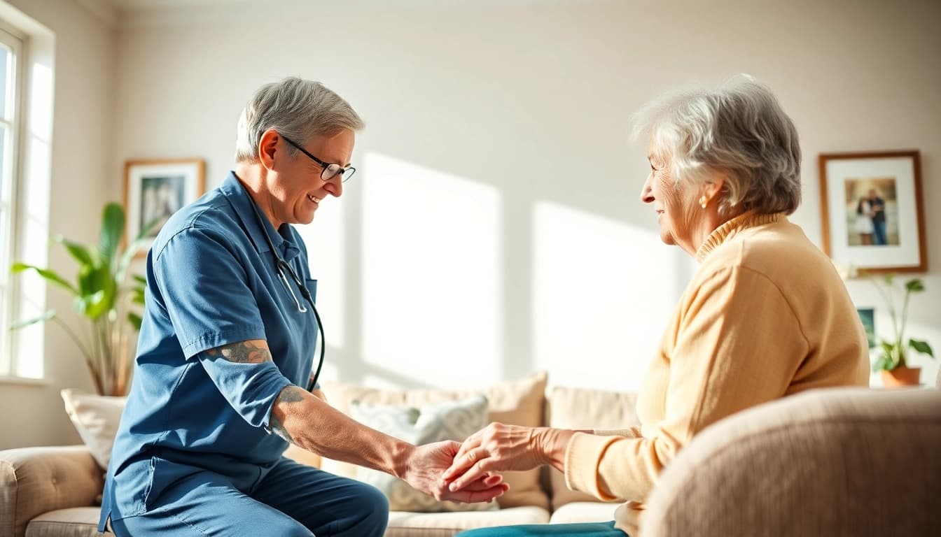 Engaging scene of respite care Austin TX highlighting caregiver and elderly interaction.