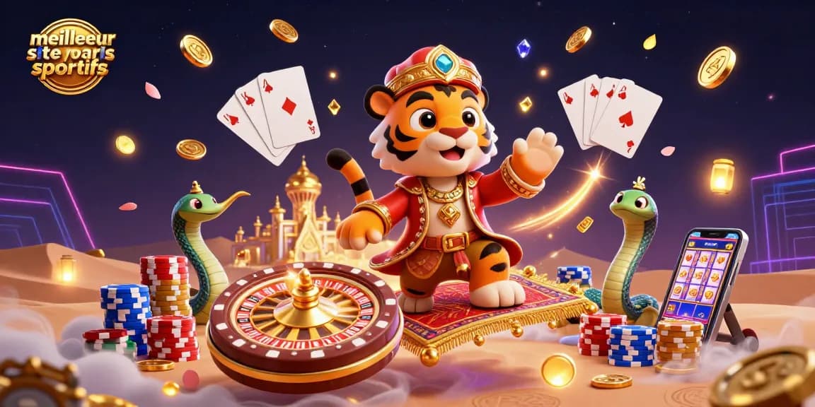 Visitez le meilleur site de paris sportifs avec un tigre sultan, tapis de poker et des gemmes scintillantes.