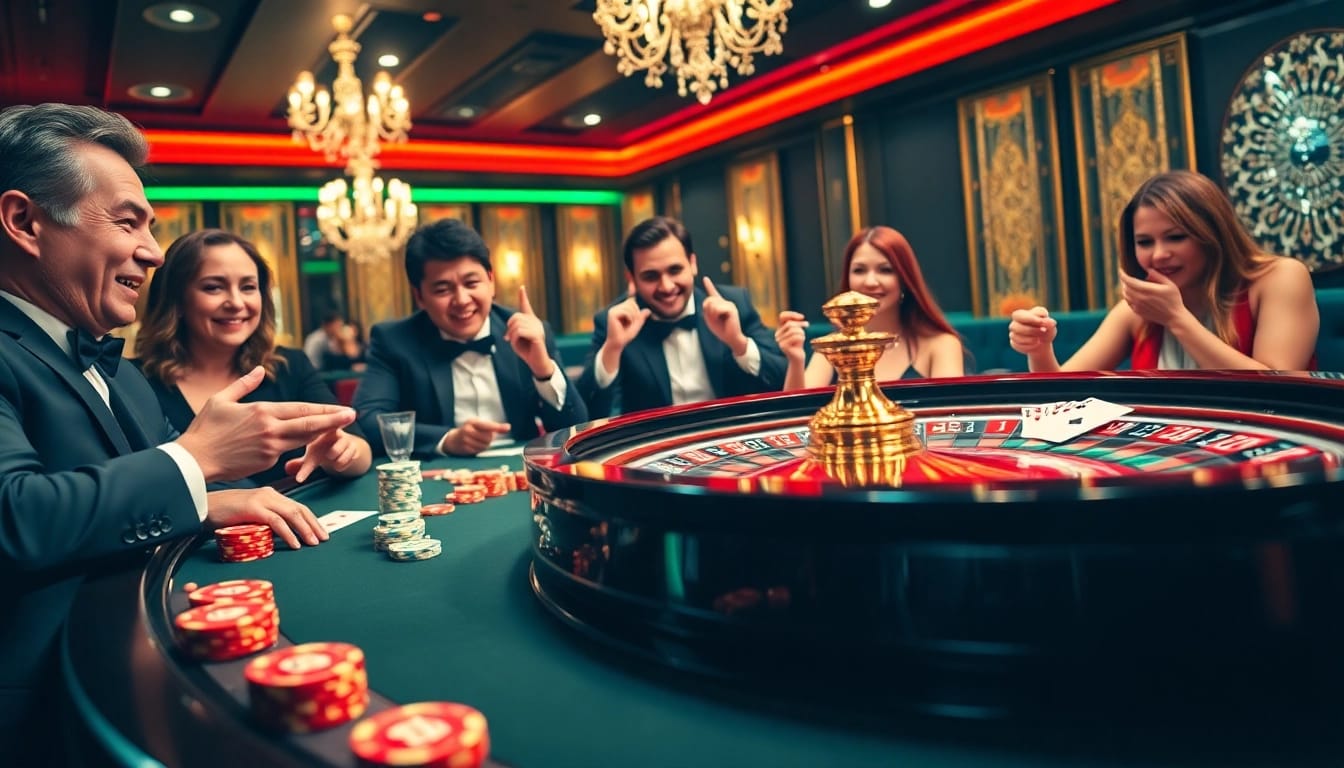 Players enjoying a thrilling poker game at 79king com, showcasing excitement and professional atmosphere.