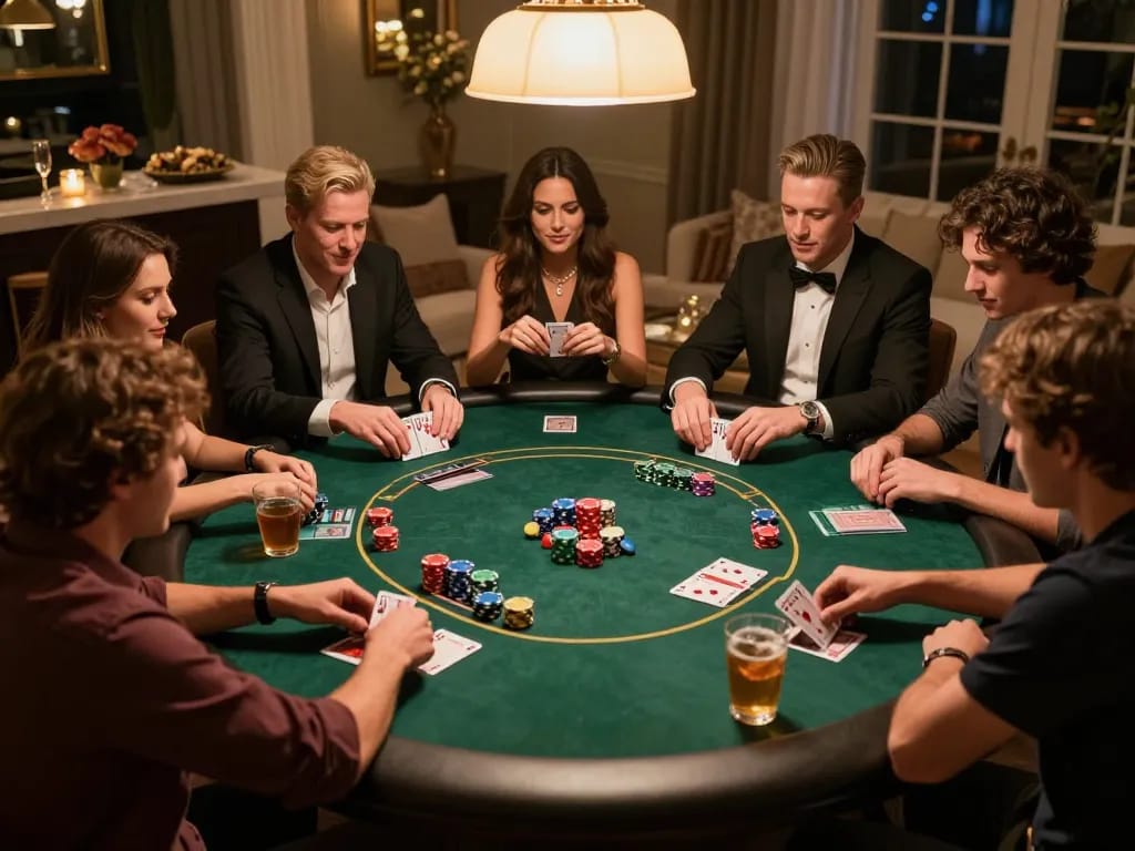 Players enjoying Texas Hold'em at home while exploring online casinos Canada for exciting strategies