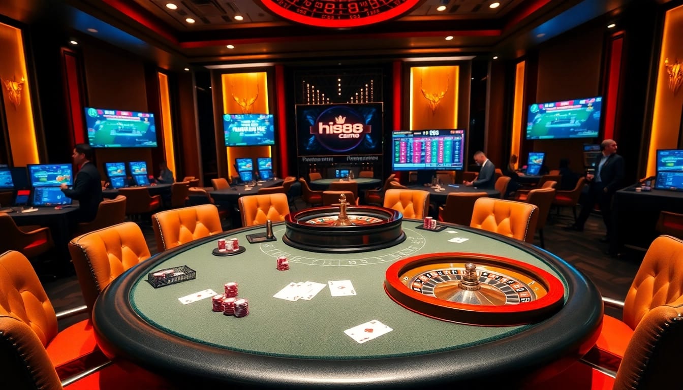 Experience the thrill of Hi88 with vibrant gaming tables and exciting casino atmosphere.