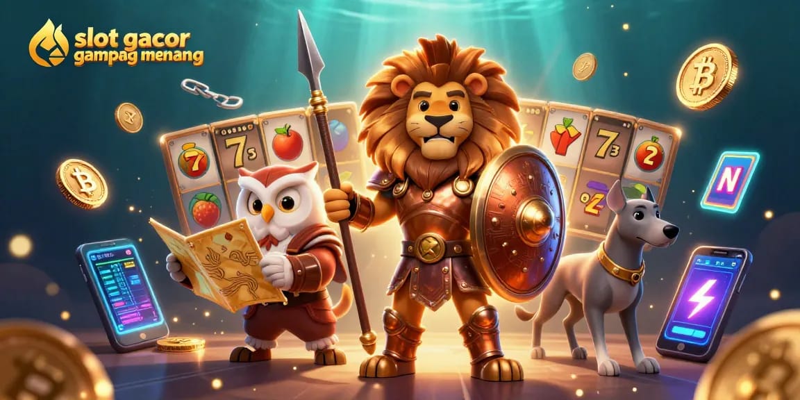Experience the excitement of slot gacor gampang menang in a dynamic, vibrant casino-themed 3D illustration.