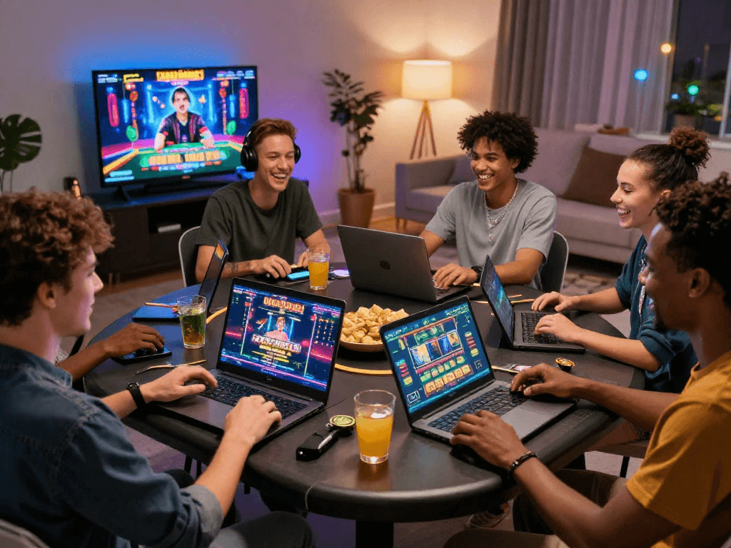 Exciting gaming experience with friends at european online casinos highlighting vibrant virtual games.