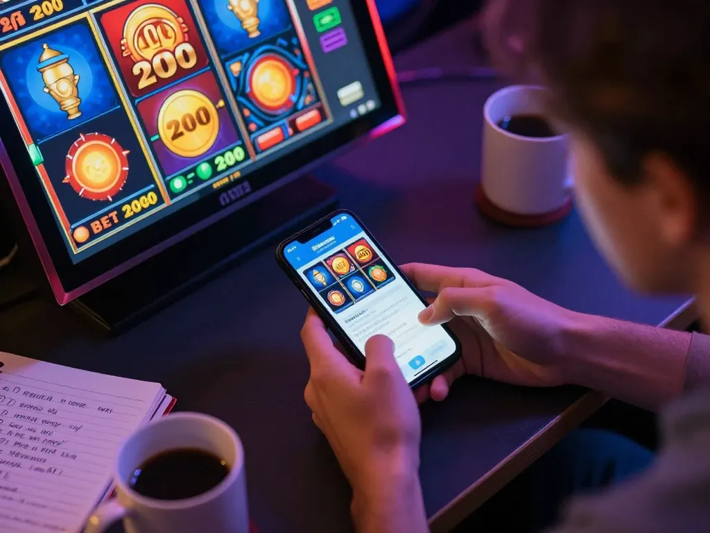 Engaging gameplay on smartphone using slot bet 200 options, creating vibrant online gaming atmosphere.