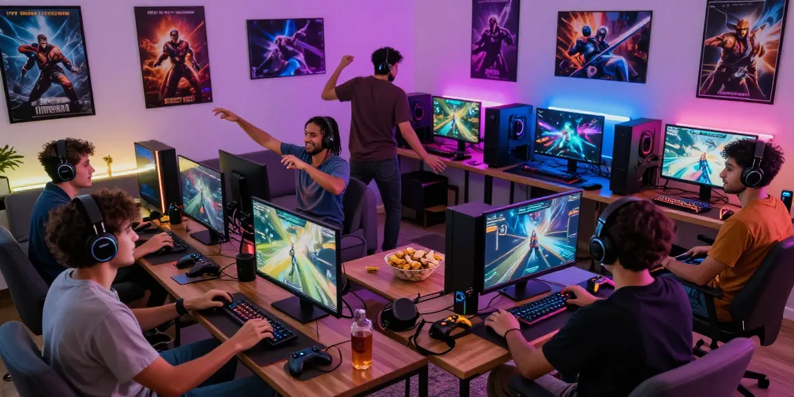Friends enjoying a vibrant gaming session centered around rokok88 games in a lively living room atmosphere.