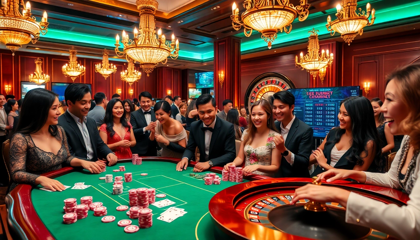 Experience the thrill of tải sunwin at a bustling casino, featuring lively games and vibrant poker chips.