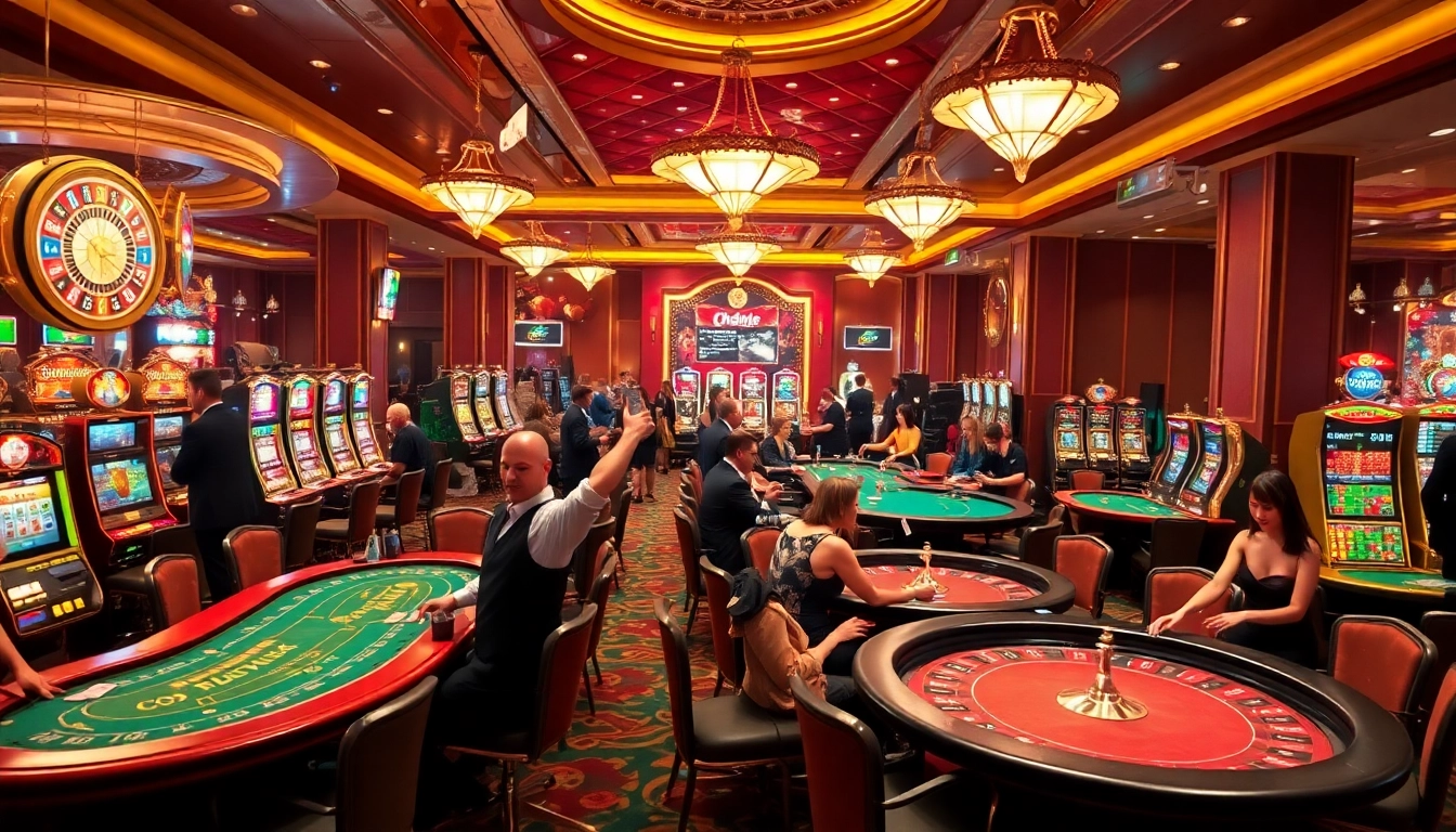 Experience the thrills of link thabet with players enjoying casino games and vibrant slot machines.