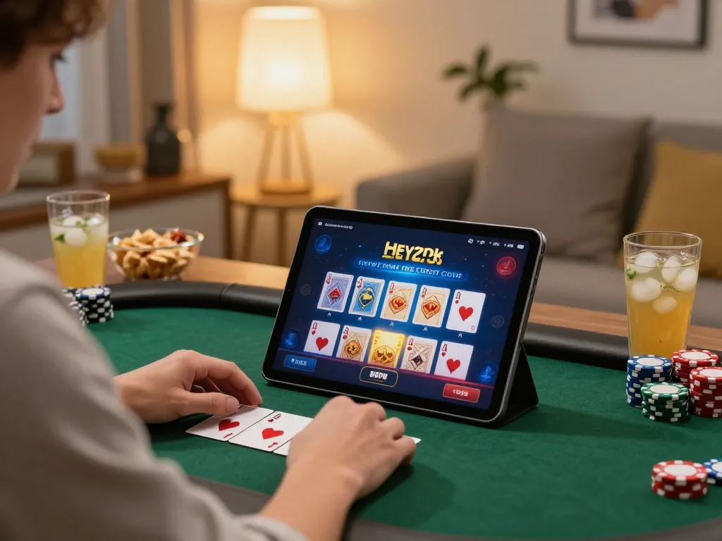Player engaging in online gaming with Heylink free credit 2026 on tablet at home.