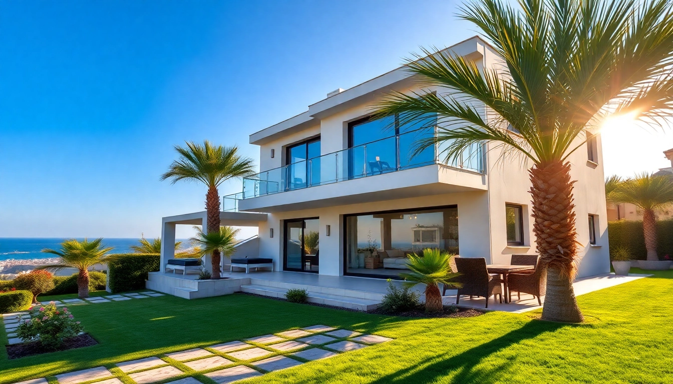 Elegant modern house for sale in Alanya Turkey, showcasing beautiful architecture and landscaped garden.