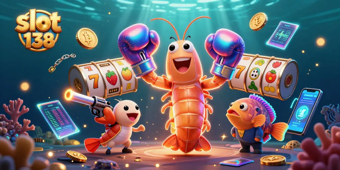 Experience excitement with slot 138—iridescent shrimp warriors celebrating wins amidst coins.