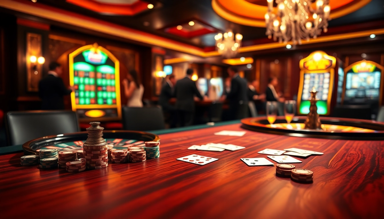 This dynamic casino scene on https://debet66.com/ showcases a high-stakes gaming table, poker chips, and an inviting roulette wheel.