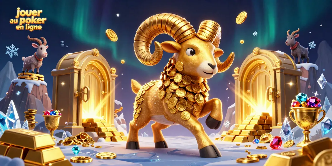Jouer au poker en ligne avec un ram doré et des richesses scintillantes dans un univers dynamique.