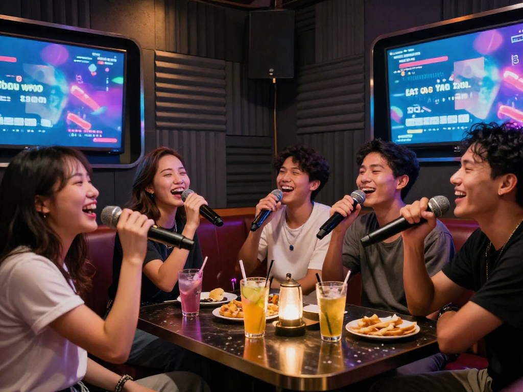 강남 디저트 하이퍼블릭 가라오케에서 즐거운 저녁을 보내는 친구들
