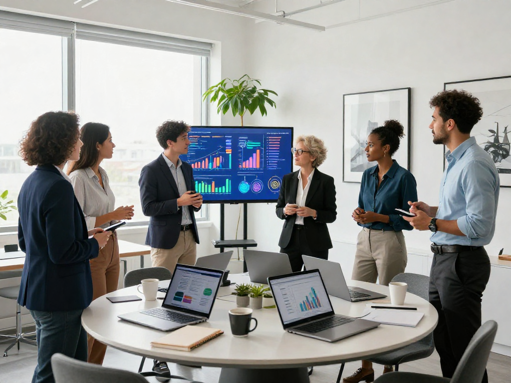 Business professionals collaborating in a modern office setting showcasing Stephen Gleave Ancaster's innovative approach