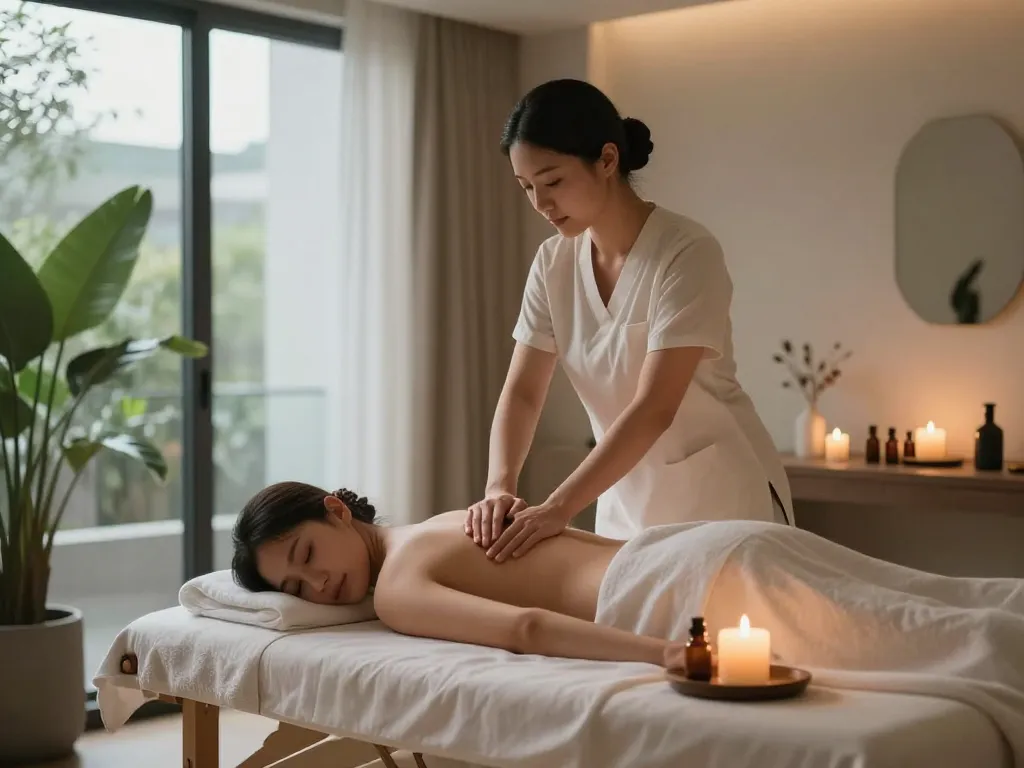 Relaxing 삼성동마사지 experience in a serene spa room with soothing ambiance.