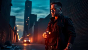 Man confronting danger on book cover of A Deadly Chance in a moody urban setting.