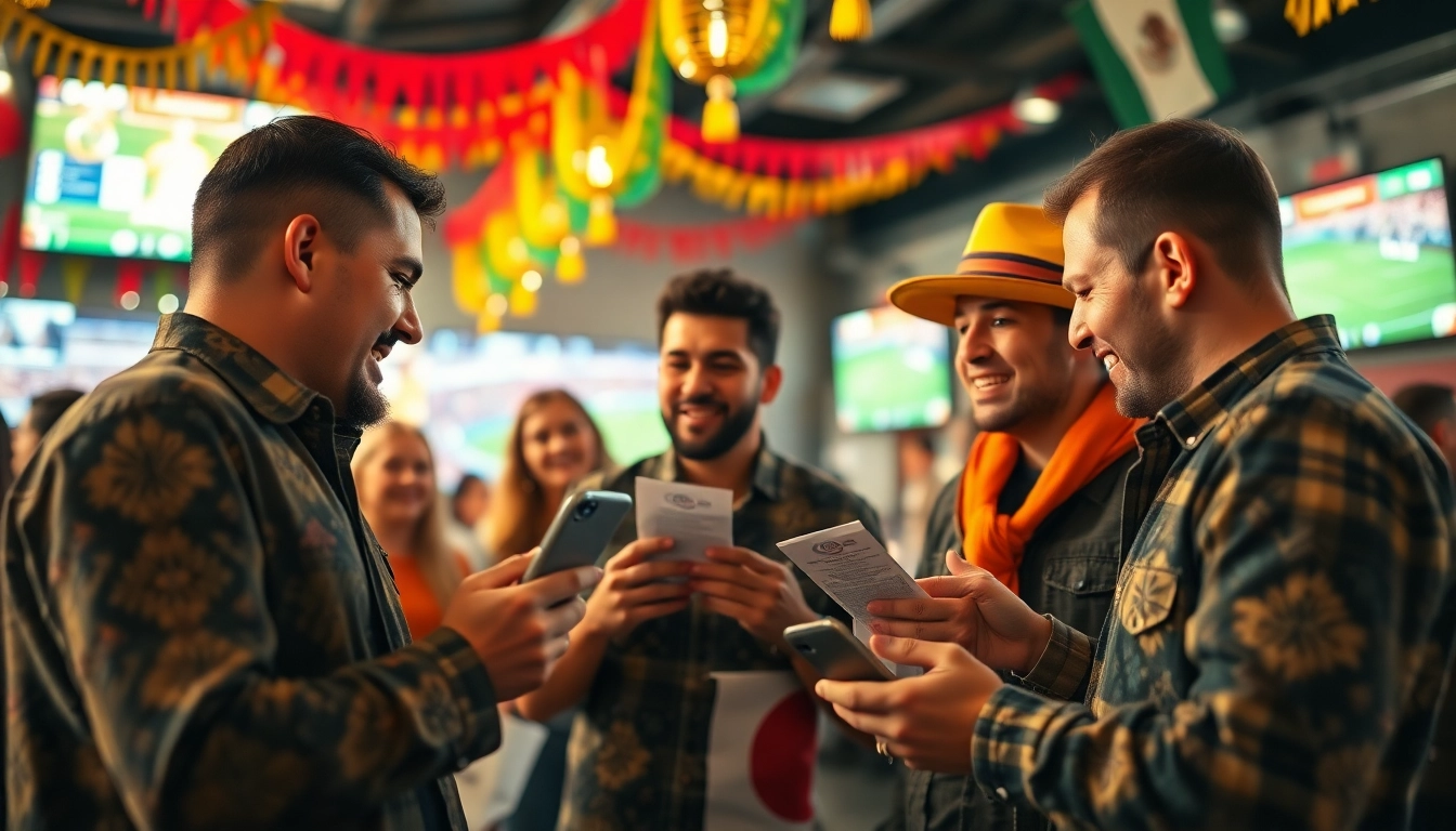 Excited fans interacting with best sports betting sites Mexico in lively Mexican atmosphere.