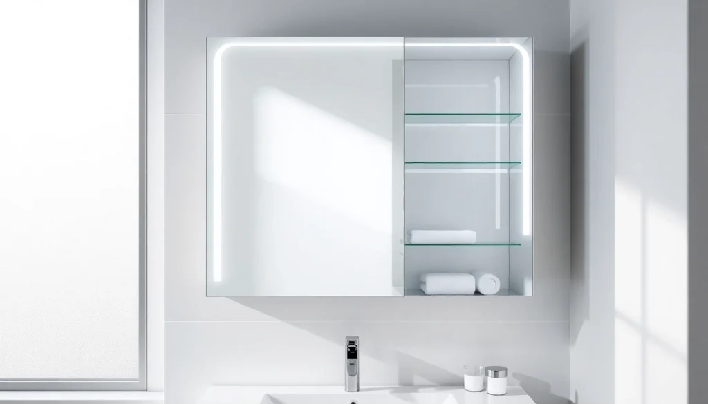 Beleuchten Sie den sonni Spiegelschrank mit modernem Design und praktischen Funktionen im Badezimmer.