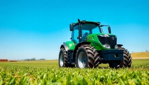 Capture of a modern tractor in action at af88 com, showcasing its cutting-edge design and vibrant agricultural setting.