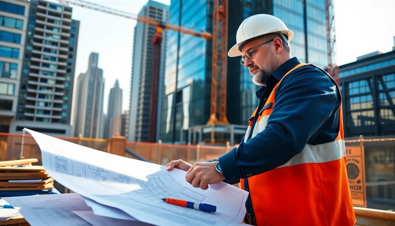 Manhattan General Contractor evaluating construction plans amidst urban project settings.