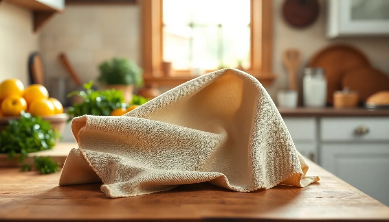 Kaasdoek elegantly displayed in a rustic kitchen, highlighting its texture and natural light.