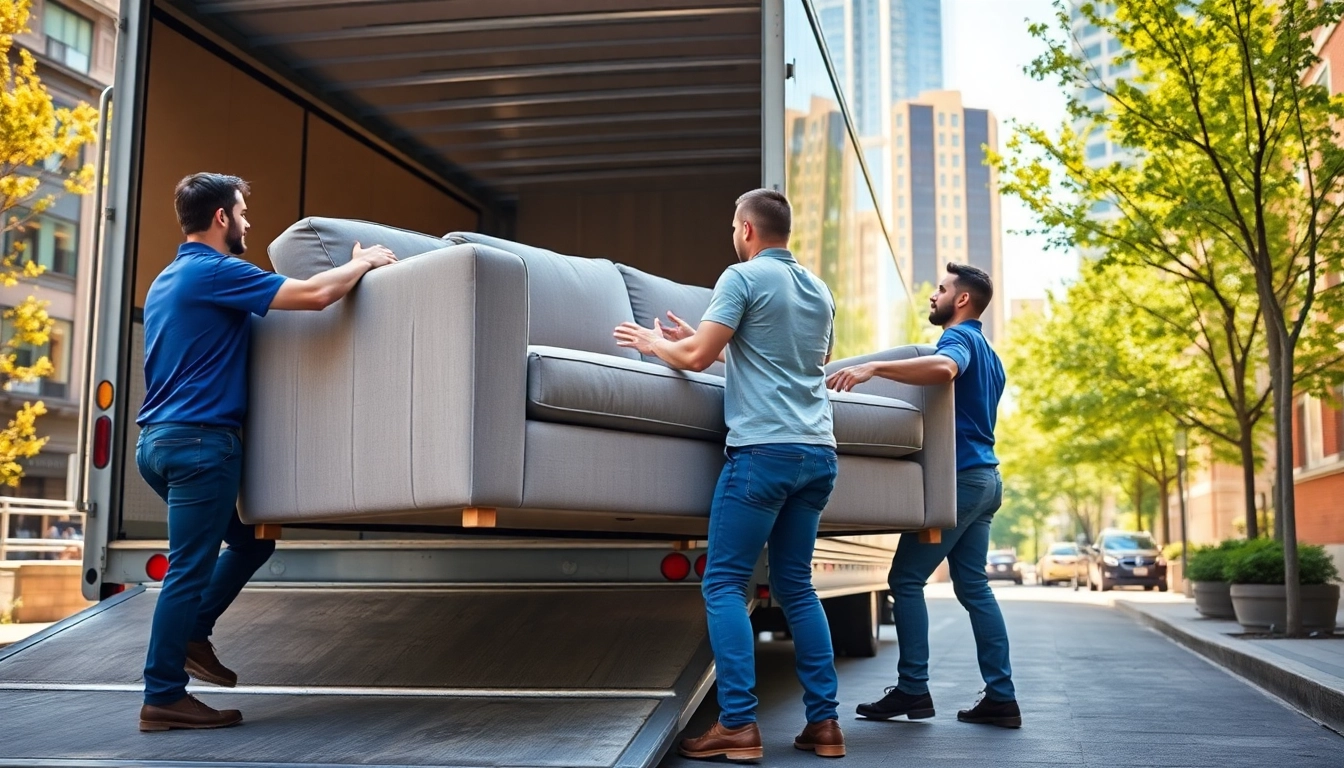 Toronto movers lifting heavy furniture during a vibrant residential move in the city