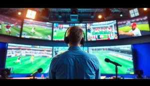 스포츠중계의 생생한 순간을 포착한 스포츠 방송 스튜디오 모습