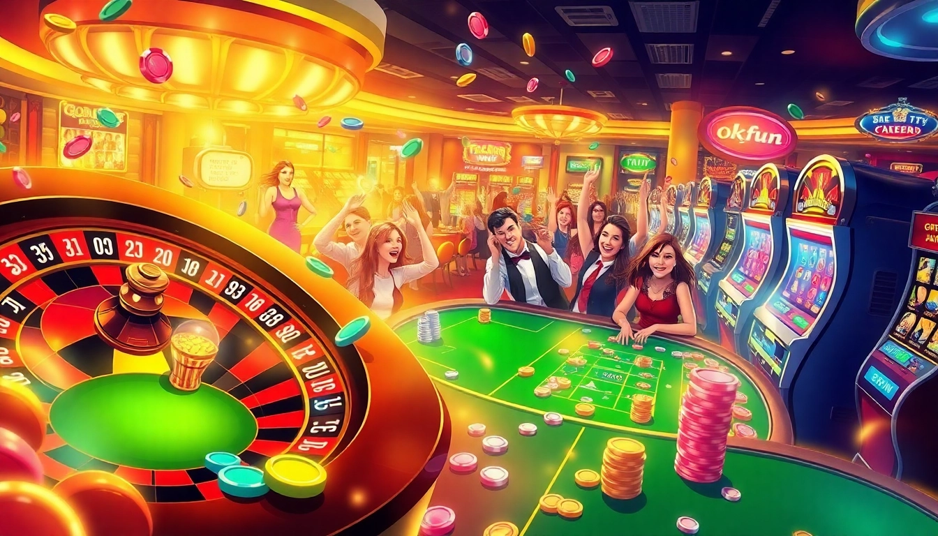 Experience the thrill of winning at okfun.com with vibrant casino activities featuring roulette, poker, and slot machines.