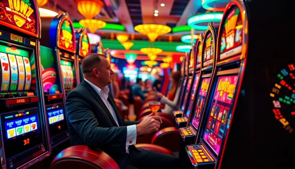 Menang jackpot dengan slot gacor hari ini di mesin slot berwarna cerah di kasino.