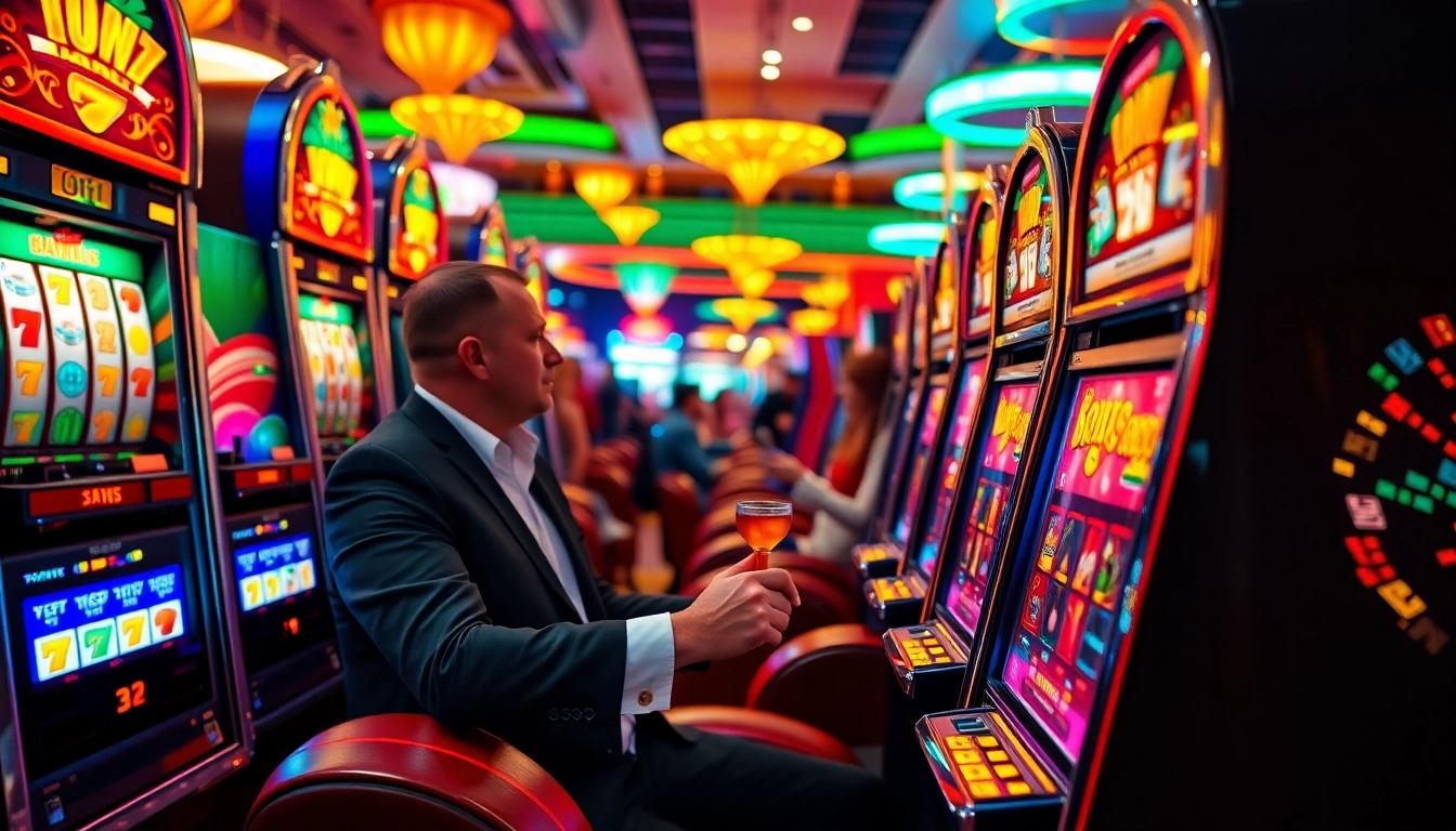 Menang jackpot dengan slot gacor hari ini di mesin slot berwarna cerah di kasino.