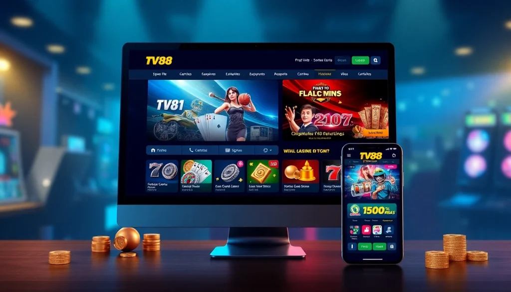 TV88 online gambling platform showcasing dynamic interface with games and security features.