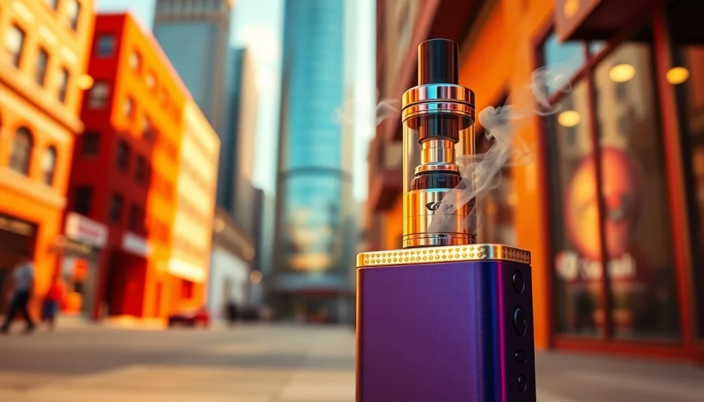 Vozol Vape-Gerät im urbanen Umfeld mit modernem Design und lebendigen Farben.