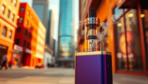 Vozol Vape-Gerät im urbanen Umfeld mit modernem Design und lebendigen Farben.