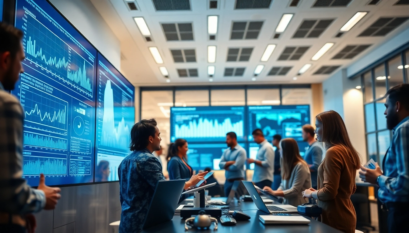 Collaborative technology scene highlighting innovative devices and engaged teamwork.