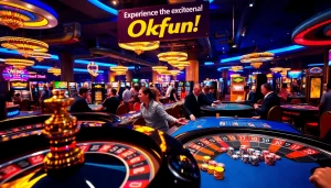 Engage with the thrill of Okfun at a vibrant casino, where players enjoy roulette and blackjack games.