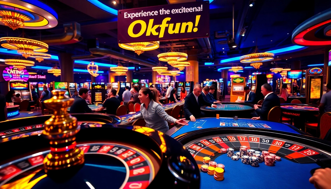 Engage with the thrill of Okfun at a vibrant casino, where players enjoy roulette and blackjack games.