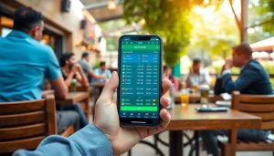 Check out sports betting apps India on a smartphone in a cafe environment, highlighting user engagement.