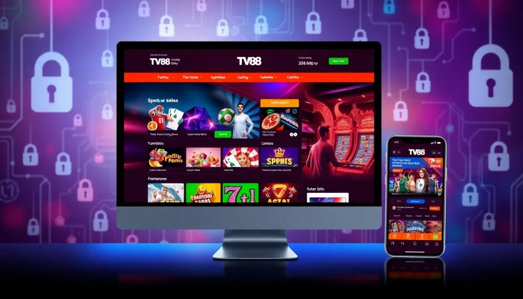 TV88 online gambling platform showcasing various game options and secure interface.
