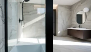 Installer la paroi de douche 150x200 en verre dans une salle de bain moderne.