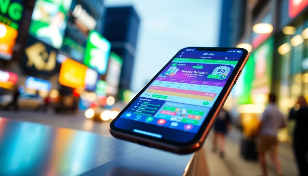 Experience the latest sports betting apps India on a vibrant smartphone display in an urban setting.