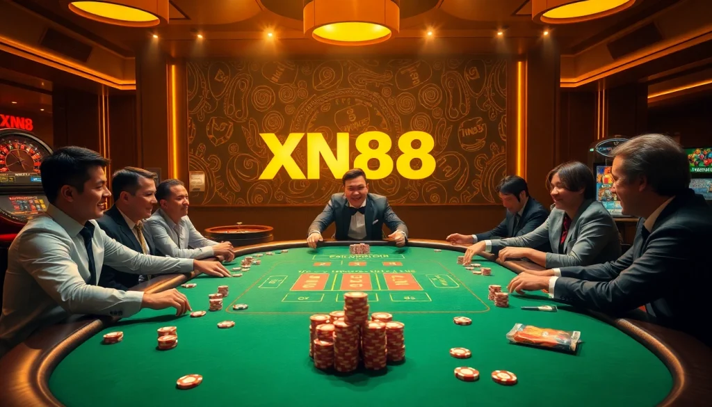 High-stakes poker action at XN88 casino, showcasing excitement and strategy in play.