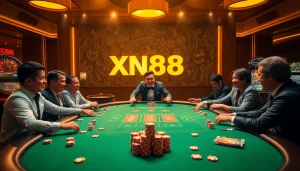 High-stakes poker action at XN88 casino, showcasing excitement and strategy in play.