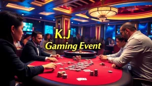 KJC gaming event showcasing an exciting poker table with vibrant chips and cards.