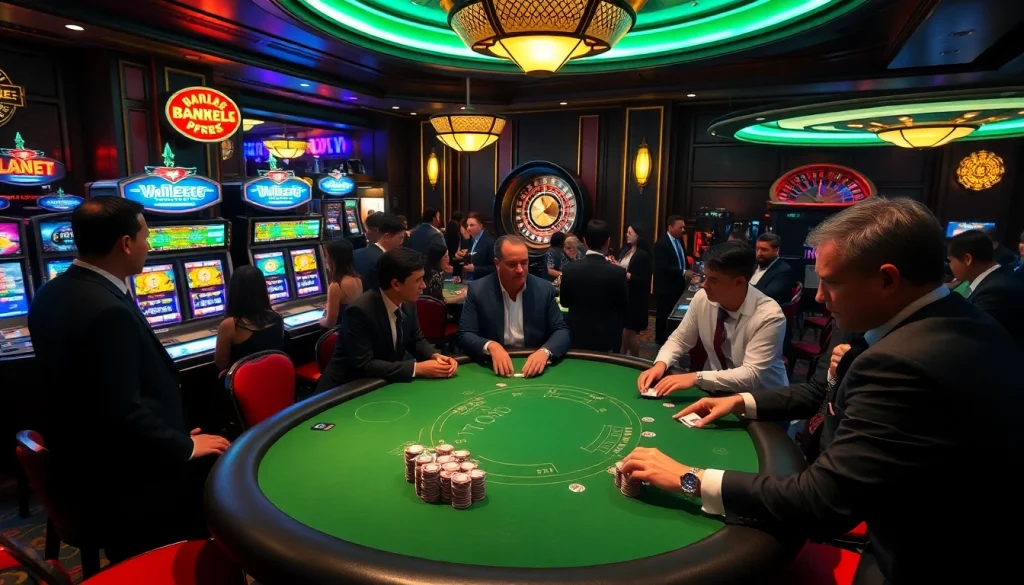 Excited players enjoying the AF88 casino experience with poker and slot machines.