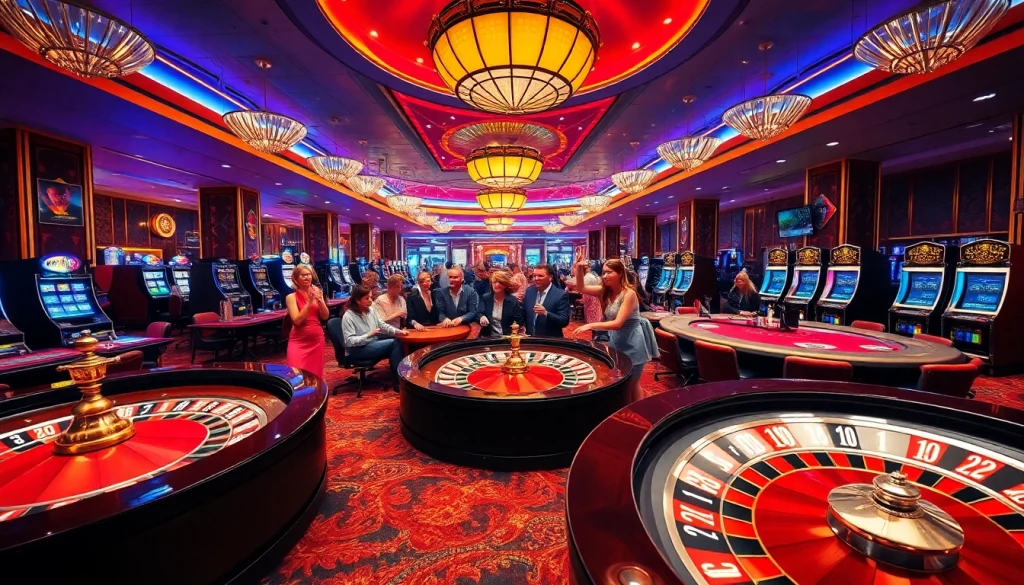 Excited players enjoying their time at the casino with Tha bet games and vibrant table settings.