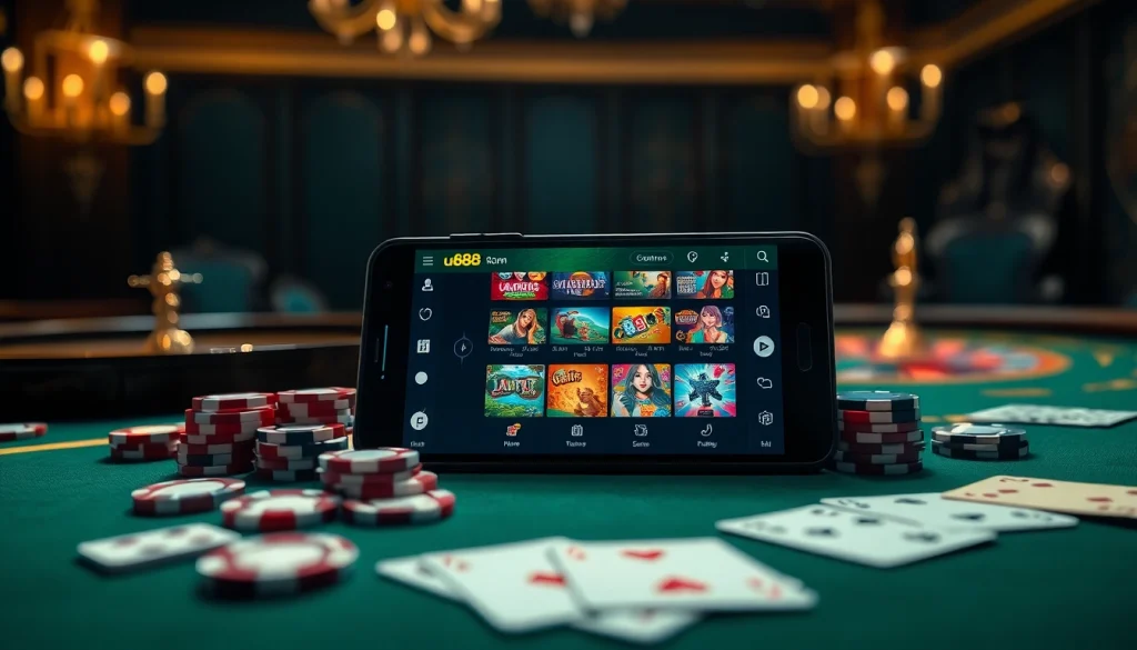 Experience the thrill of the u888 app on a luxurious casino table with cards and chips.